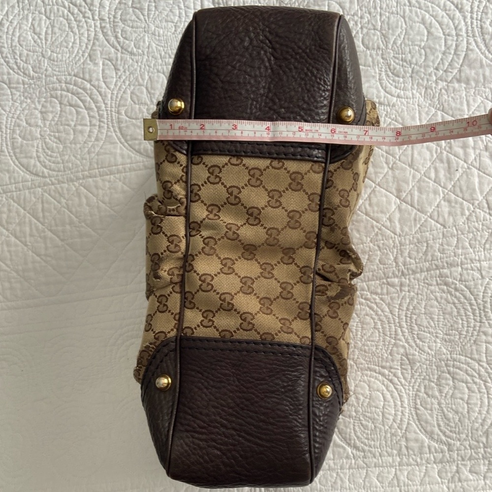 Gucci Jockey GG Monogram Canvas Brown Pebbled Leather Hobo Shoulder Bag - Picture 14 of 16